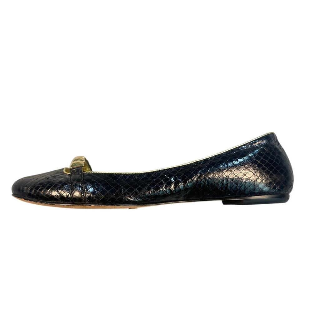 Saks Fifth Avenue Ballet Flats Black Snakeskin Embossed Leather Studded 8.5M